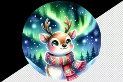 Watercolor cute reindeer scarf Northern Lights night sky Christmas print 20 oz tumbler skinny mug wrap clipart t-shirt sublimation printable design