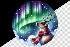 Watercolor cute reindeer scarf Northern Lights night sky Christmas print 20 oz tumbler skinny mug wrap clipart t-shirt sublimation printable design