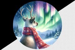 Watercolor cute reindeer scarf Northern Lights night sky Christmas print 20 oz tumbler skinny mug wrap clipart t-shirt sublimation printable design