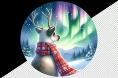 Watercolor cute reindeer scarf Northern Lights night sky Christmas print 20 oz tumbler skinny mug wrap clipart t-shirt sublimation printable design
