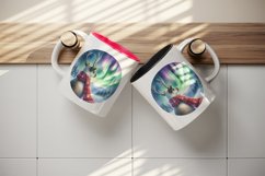 Watercolor cute reindeer scarf Northern Lights night sky Christmas print 20 oz tumbler skinny mug wrap clipart t-shirt sublimation printable design