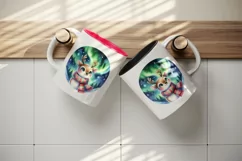Watercolor cute reindeer scarf Northern Lights night sky Christmas print 20 oz tumbler skinny mug wrap clipart t-shirt sublimation printable design