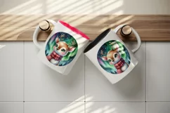 Watercolor cute reindeer scarf Northern Lights night sky Christmas print 20 oz tumbler skinny mug wrap clipart t-shirt sublimation printable design