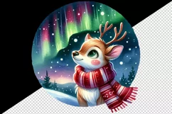 Watercolor cute reindeer scarf Northern Lights night sky Christmas print 20 oz tumbler skinny mug wrap clipart t-shirt sublimation printable design