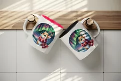 Watercolor cute reindeer scarf Northern Lights night sky Christmas print 20 oz tumbler skinny mug wrap clipart t-shirt sublimation printable design