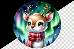 Watercolor cute reindeer scarf Northern Lights night sky Christmas print 20 oz tumbler skinny mug wrap clipart t-shirt sublimation printable design