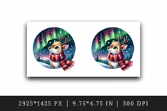 Watercolor cute reindeer scarf Northern Lights night sky Christmas print 20 oz tumbler skinny mug wrap clipart t-shirt sublimation printable design