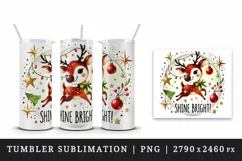 Watercolor cute reindeer Shine bright Christmas quote New Year winter print 20 oz tumbler skinny mug wrap clipart t-shirt sublimation printable design