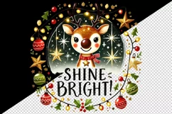 Watercolor cute reindeer Shine bright Christmas quote New Year winter print 20 oz tumbler skinny mug wrap clipart t-shirt sublimation printable design