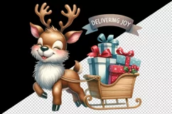 Watercolor cute reindeer sleigh presents Delivering joy Christmas quote print tumbler skinny mug wrap clipart t-shirt sublimation printable design