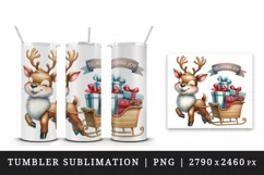 Watercolor cute reindeer sleigh presents Delivering joy Christmas quote print tumbler skinny mug wrap clipart t-shirt sublimation printable design