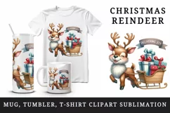 Watercolor cute reindeer sleigh presents Delivering joy Christmas quote print tumbler skinny mug wrap clipart t-shirt sublimation printable design