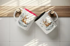 Watercolor cute reindeer smile snowflakes Merry Christmas quote print 20 oz tumbler skinny mug wrap clipart t-shirt sublimation printable design