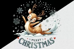 Watercolor cute reindeer smile snowflakes Merry Christmas quote print 20 oz tumbler skinny mug wrap clipart t-shirt sublimation printable design