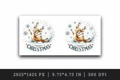 Watercolor cute reindeer smile snowflakes Merry Christmas quote print 20 oz tumbler skinny mug wrap clipart t-shirt sublimation printable design
