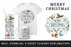 Watercolor cute reindeer snowflakes mistletoe Merry Christmas quote print 20 oz tumbler skinny mug wrap clipart t-shirt sublimation printable design