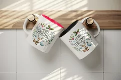 Watercolor cute reindeer snowflakes mistletoe Merry Christmas quote print 20 oz tumbler skinny mug wrap clipart t-shirt sublimation printable design