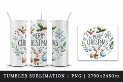 Watercolor cute reindeer snowflakes mistletoe Merry Christmas quote print 20 oz tumbler skinny mug wrap clipart t-shirt sublimation printable design