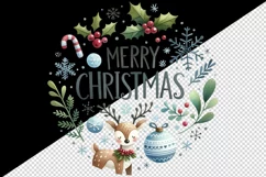 Watercolor cute reindeer snowflakes mistletoe Merry Christmas quote print 20 oz tumbler skinny mug wrap clipart t-shirt sublimation printable design