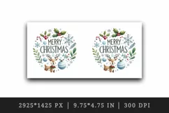 Watercolor cute reindeer snowflakes mistletoe Merry Christmas quote print 20 oz tumbler skinny mug wrap clipart t-shirt sublimation printable design