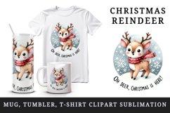 Watercolor cute reindeer snowflakes Oh Deer Christmas is Here quote print 20 oz tumbler skinny mug wrap clipart t-shirt sublimation printable design