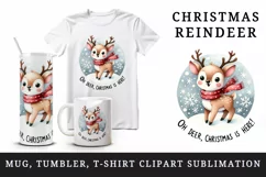 Watercolor cute reindeer snowflakes Oh Deer Christmas is Here quote print 20 oz tumbler skinny mug wrap clipart t-shirt sublimation printable design