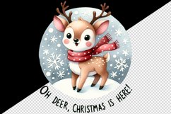 Watercolor cute reindeer snowflakes Oh Deer Christmas is Here quote print 20 oz tumbler skinny mug wrap clipart t-shirt sublimation printable design