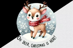 Watercolor cute reindeer snowflakes Oh Deer Christmas is Here quote print 20 oz tumbler skinny mug wrap clipart t-shirt sublimation printable design