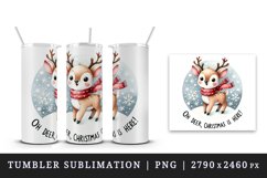 Watercolor cute reindeer snowflakes Oh Deer Christmas is Here quote print 20 oz tumbler skinny mug wrap clipart t-shirt sublimation printable design