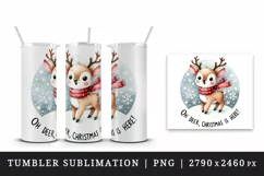 Watercolor cute reindeer snowflakes Oh Deer Christmas is Here quote print 20 oz tumbler skinny mug wrap clipart t-shirt sublimation printable design