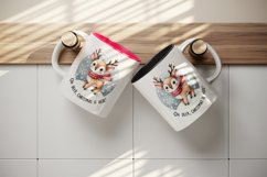Watercolor cute reindeer snowflakes Oh Deer Christmas is Here quote print 20 oz tumbler skinny mug wrap clipart t-shirt sublimation printable design