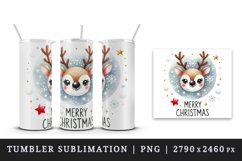 Watercolor cute reindeer snowflakes stars Merry Christmas quote print 20 oz tumbler skinny mug wrap clipart t-shirt sublimation printable design