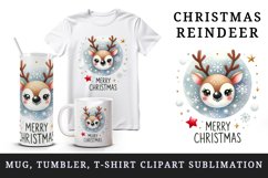 Watercolor cute reindeer snowflakes stars Merry Christmas quote print 20 oz tumbler skinny mug wrap clipart t-shirt sublimation printable design