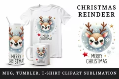Watercolor cute reindeer snowflakes stars Merry Christmas quote print 20 oz tumbler skinny mug wrap clipart t-shirt sublimation printable design