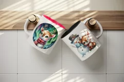 Watercolor cute reindeer snowman stocking Christmas tree New Year winter print tumbler skinny mug wrap clipart t-shirt sublimation printable design