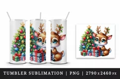 Watercolor cute reindeer snowman stocking Christmas tree New Year winter print tumbler skinny mug wrap clipart t-shirt sublimation printable design