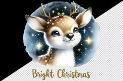 Watercolor cute reindeer starry sky sparkling Bright Christmas quote print 20 oz tumbler skinny mug wrap clipart t-shirt sublimation printable design