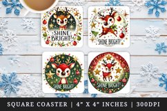 Watercolor cute reindeer surrounded by festive lights Shine bright Christmas quote New Year print square coaster mug coasters sublimation design