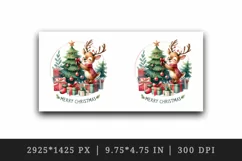 Watercolor cute reindeer tree gifts round format Merry Christmas quote print 20oz tumbler skinny mug wrap clipart t-shirt sublimation printable design