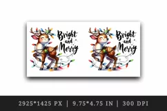 Watercolor cute reindeer twinkling lights Bright Merry Christmas quote print 20oz tumbler skinny mug wrap clipart t-shirt sublimation printable design