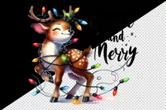 Watercolor cute reindeer twinkling lights Bright Merry Christmas quote print 20oz tumbler skinny mug wrap clipart t-shirt sublimation printable design