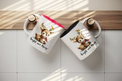 Watercolor cute reindeer twinkling lights Bright Merry Christmas quote print 20oz tumbler skinny mug wrap clipart t-shirt sublimation printable design