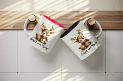 Watercolor cute reindeer twinkling lights Bright Merry Christmas quote print 20oz tumbler skinny mug wrap clipart t-shirt sublimation printable design