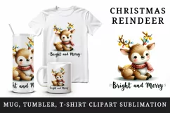 Watercolor cute reindeer twinkling lights Bright Merry Christmas quote print 20oz tumbler skinny mug wrap clipart t-shirt sublimation printable design