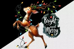 Watercolor cute reindeer twinkling lights Bright Merry Christmas quote print 20oz tumbler skinny mug wrap clipart t-shirt sublimation printable design
