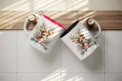 Watercolor cute reindeer twinkling lights Bright Merry Christmas quote print 20oz tumbler skinny mug wrap clipart t-shirt sublimation printable design