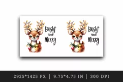 Watercolor cute reindeer twinkling lights Bright Merry Christmas quote print 20oz tumbler skinny mug wrap clipart t-shirt sublimation printable design