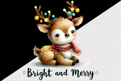 Watercolor cute reindeer twinkling lights Bright Merry Christmas quote print 20oz tumbler skinny mug wrap clipart t-shirt sublimation printable design