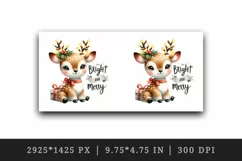 Watercolor cute reindeer twinkling lights Bright Merry Christmas quote print 20oz tumbler skinny mug wrap clipart t-shirt sublimation printable design