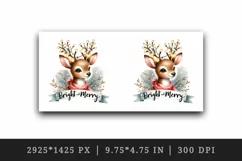 Watercolor cute reindeer twinkling lights Bright Merry Christmas quote print 20oz tumbler skinny mug wrap clipart t-shirt sublimation printable design